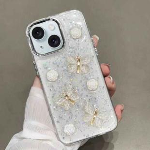 For iPhone 15 Glitter 3D Butterfly TPU Phone Case(Gold)