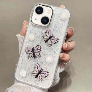 For iPhone 14 Plus Glitter 3D Butterfly TPU Phone Case(Pink)