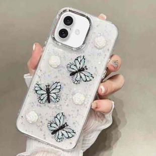 For iPhone 16 Plus Glitter 3D Butterfly TPU Phone Case(Blue)