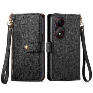 For ZTE Blade A34 Love Zipper Lanyard Leather Phone Case(Black)