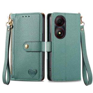 For ZTE Blade A34 Love Zipper Lanyard Leather Phone Case(Green)