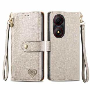 For ZTE Blade A34 Love Zipper Lanyard Leather Phone Case(Gray)