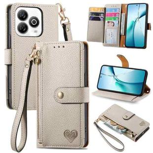 For ZTE Blade A75 4G Love Zipper Lanyard Leather Phone Case(Gray)