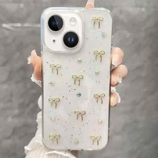 For iPhone 14 Small Fresh Bow TPU Phone Case(Golden Bow)