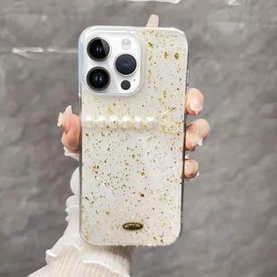 For iPhone 14 Pro Gold Foil Pearl Bow TPU Phone Case(Pearl)