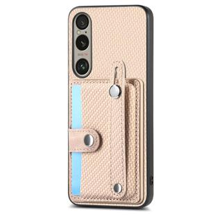 For Sony Xperia 5 VI Wristband Kickstand Card Wallet Back Cover Phone Case with Tool Knife(Khaki)