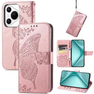 For Huawei Pura 70 Butterfly Love Flower Embossed Leather Phone Case(Rose Gold)