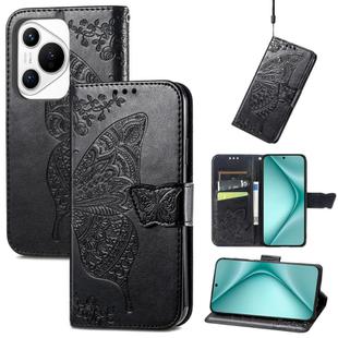 For Huawei Pura 70 Butterfly Love Flower Embossed Leather Phone Case(Black)