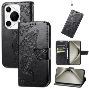 For Huawei Pura 70 Pro Butterfly Love Flower Embossed Leather Phone Case(Black)