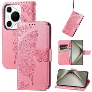 For Huawei Pura 70 Pro+ Butterfly Love Flower Embossed Leather Phone Case(Pink)