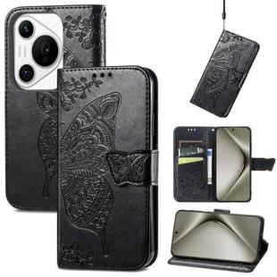 For Huawei Pura 70 Pro+ Butterfly Love Flower Embossed Leather Phone Case(Black)