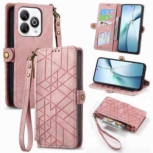 For ZTE Blade A75 4G Geometric Zipper Wallet Side Buckle Leather Phone Case(Pink)