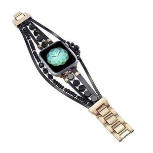 For Apple Watch Series 4 44mm Beaded National Style Bracelet Crystal Watch Band(Black)