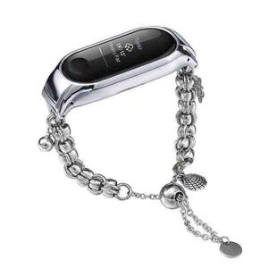 For Xiaomi Mi Band 3 / 4 Beaded Bracelet Metal Watch Band(Silver+Single Bead)