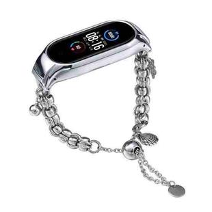 For Xiaomi Mi Band 5 / 6 Beaded Bracelet Metal Watch Band(Silver+Single Bead)