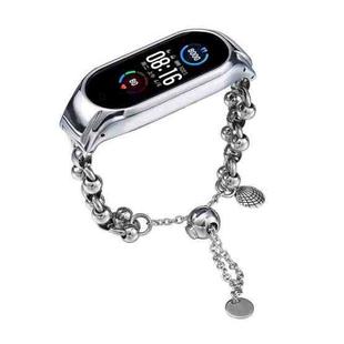 For Xiaomi Mi Band 5 / 6 Beaded Bracelet Metal Watch Band(Silver+Dual Bead)