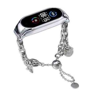For Xiaomi Mi Band 5 / 6 Beaded Bracelet Metal Watch Band(Silver+Corn)