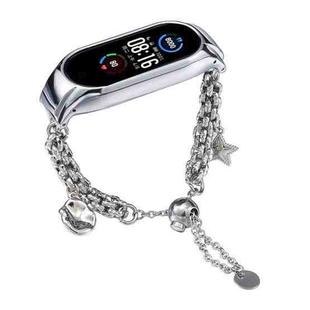 For Xiaomi Mi Band 5 / 6 Beaded Bracelet Metal Watch Band(Silver+Star)