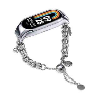 For Xiaomi Mi Band 8 Beaded Bracelet Metal Watch Band(Silver+Single Bead)