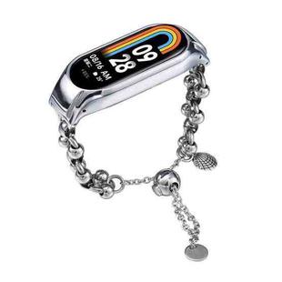 For Xiaomi Mi Band 8 Beaded Bracelet Metal Watch Band(Silver+Dual Bead)