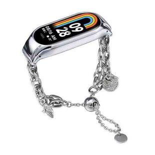 For Xiaomi Mi Band 8 Beaded Bracelet Metal Watch Band(Silver+Corn)