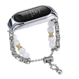 For Xiaomi Mi Band 3 / 4 Crystal Beaded Onyx Watch Band(Silver+Copper Collar)