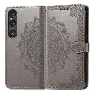 For Sony Xperia 1 VI Mandala Flower Embossed Leather Phone Case(Gray)