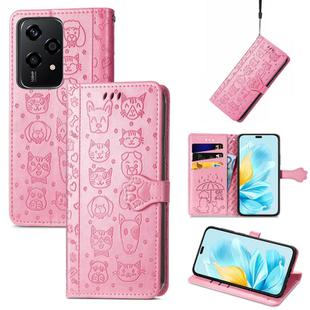 For Honor 200 Lite Cat and Dog Embossed Leather Phone Case(Pink)