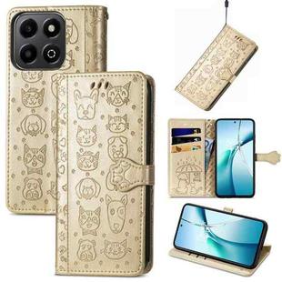 For Honor 200 Smart Cat and Dog Embossed Leather Phone Case(Gold)