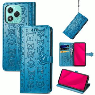 For Honor 400 Lite Cat and Dog Embossed Leather Phone Case(Blue)