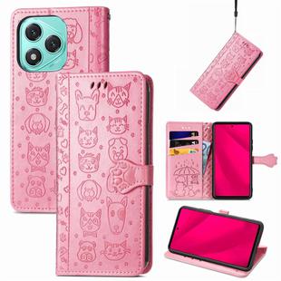 For Honor 400 Lite Cat and Dog Embossed Leather Phone Case(Pink)