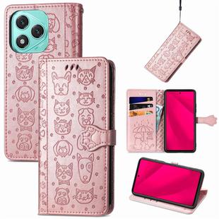 For Honor 400 Lite Cat and Dog Embossed Leather Phone Case(Rose Gold)
