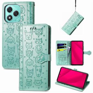 For Honor 400 Lite Cat and Dog Embossed Leather Phone Case(Green)