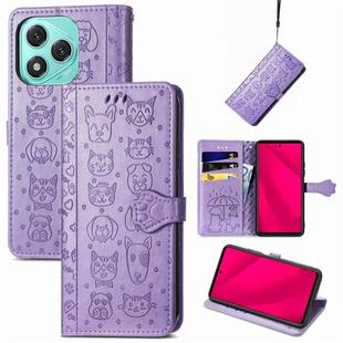For Honor 400 Lite Cat and Dog Embossed Leather Phone Case(Purple)
