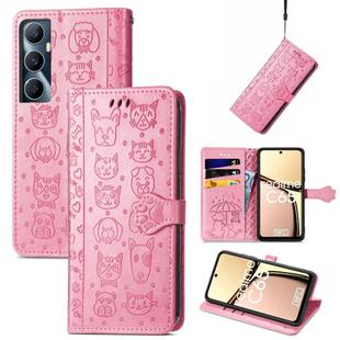 For Realme C65 Cat and Dog Embossed Leather Phone Case(Pink)