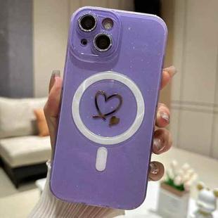 For iPhone 15 Love MagSafe GlitterJelly TPU Phone Case(Purple)