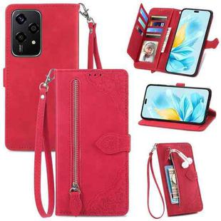 For Honor 200 Lite Global Embossed Flower Zipper Leather Phone Case(Red)