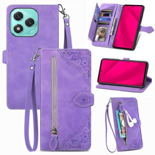 For Honor 400 Lite Embossed Flower Zipper Leather Phone Case(Purple)