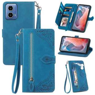 For Motorola Moto G Play 2024 Embossed Flower Zipper Leather Phone Case(Blue)