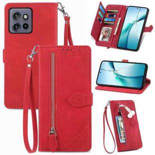 For Motorola Moto S50 Embossed Flower Zipper Leather Phone Case(Red)