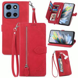 For Motorola Moto G 2025 Embossed Flower Zipper Leather Phone Case(Red)