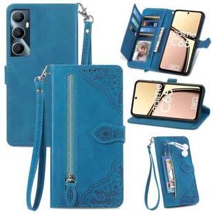 For Realme C65 Embossed Flower Zipper Leather Phone Case(Blue)