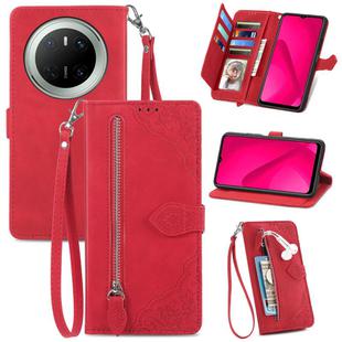 For Huawei Mate 70 Embossed Flower Zipper Leather Phone Case(Red)