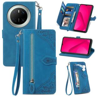 For Huawei Mate 70 Embossed Flower Zipper Leather Phone Case(Blue)