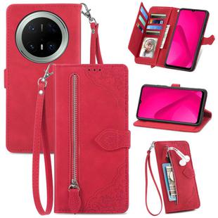 For Huawei Mate 70 Pro+ Embossed Flower Zipper Leather Phone Case(Red)