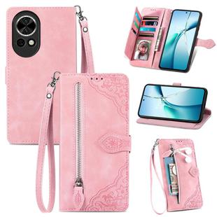 For Huawei nova 13 Embossed Flower Zipper Leather Phone Case(Pink)