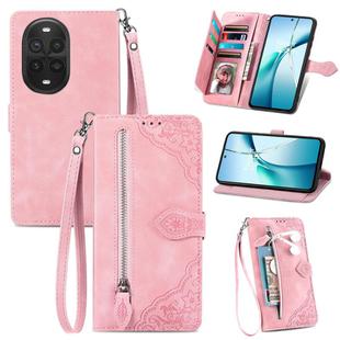 For Huawei nova 13 Pro Embossed Flower Zipper Leather Phone Case(Pink)