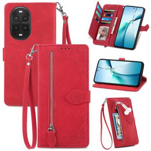 For Huawei nova 13 Pro Embossed Flower Zipper Leather Phone Case(Red)