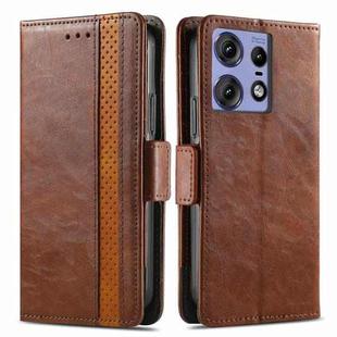 For Motorola Edge 50 Pro  CaseNeo Splicing Dual Magnetic Buckle Leather Phone Case(Brown)