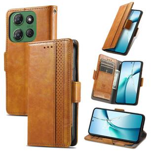 For Motorola Moto G Power 2025 CaseNeo Splicing Dual Magnetic Buckle Leather Phone Case(Khaki)